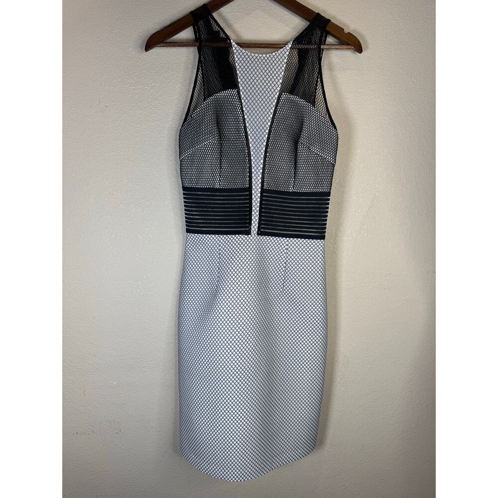 Sachin & Babi Black White Mesh Cutout Bodycon Dress S Texture Geometric Textured